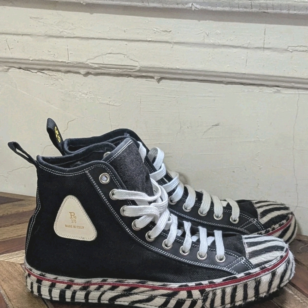 R13 Pony Hair Black and White Canvas Sneakers